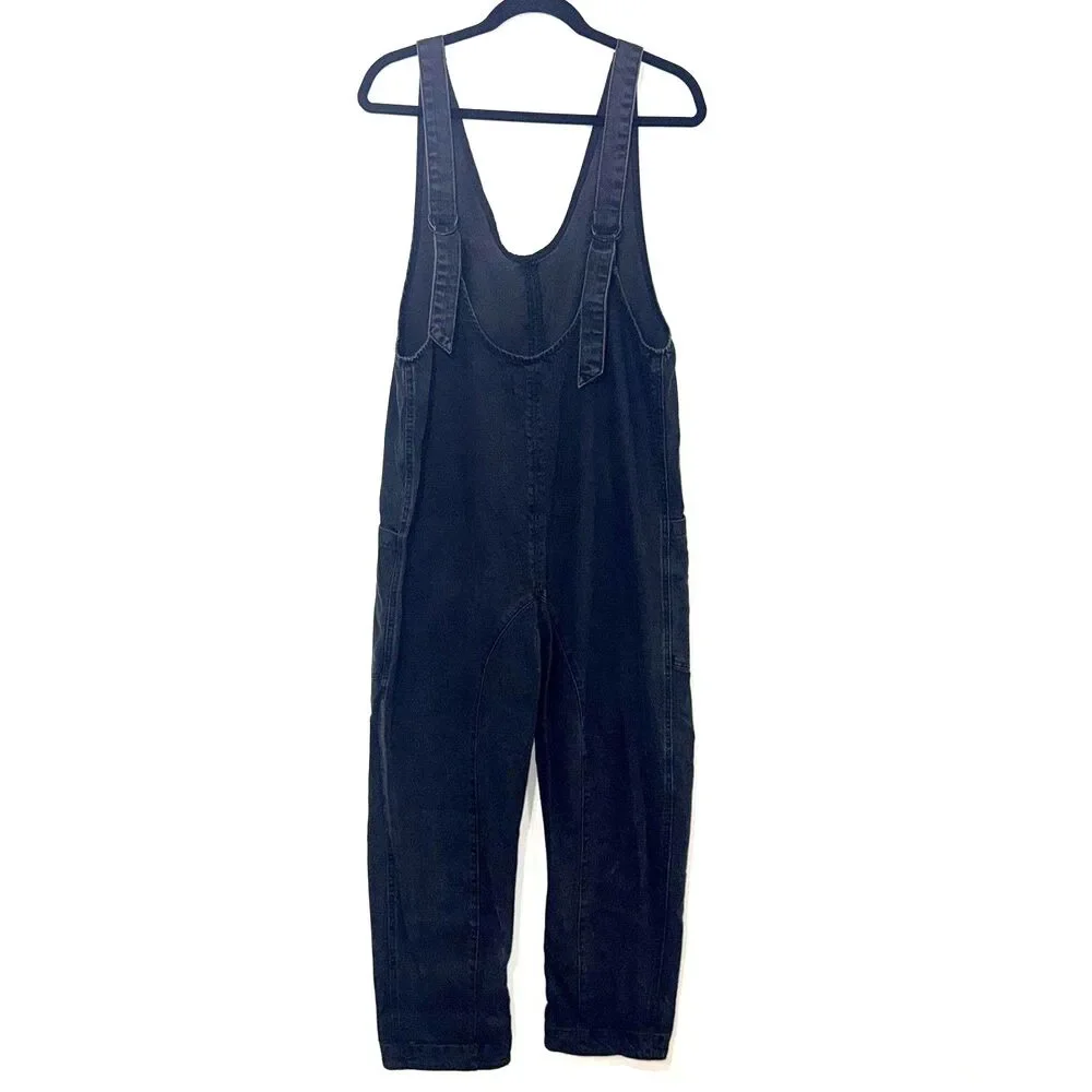 Free People We The Free High Roller Denim Overalls - Mineral Black S
